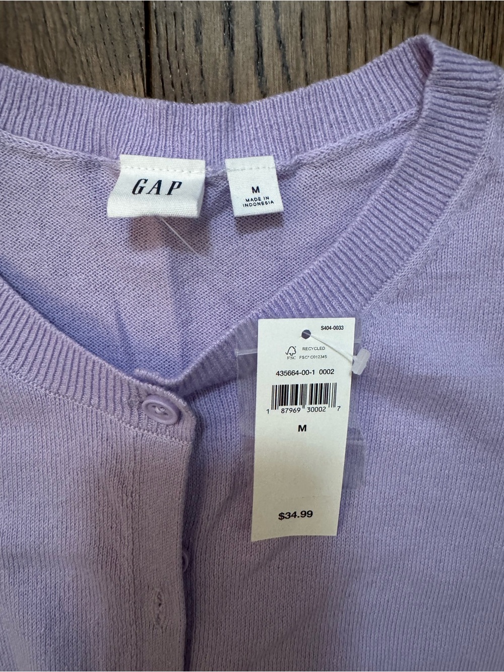 GAP Lavender Crewneck Button-Front Cardigan - Picture 2 of 3
